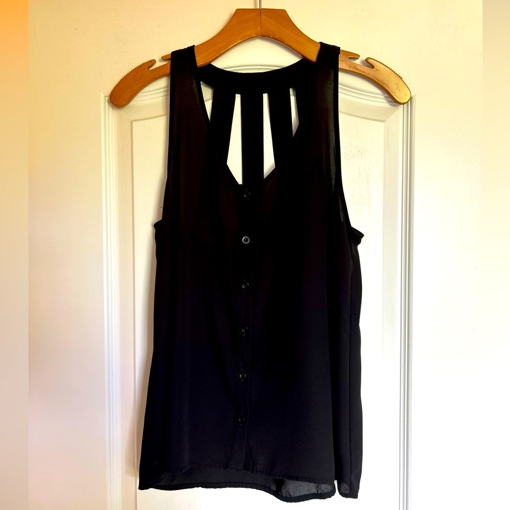 Forever 21 Size Medium Black Button Down Tank Top with Back Detail